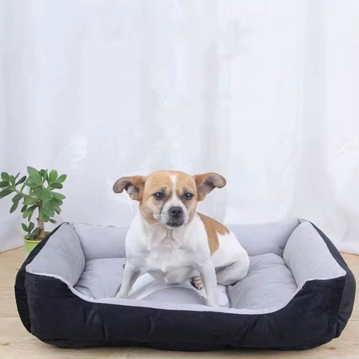 Qsezeny cotton pet bed in black and grey.