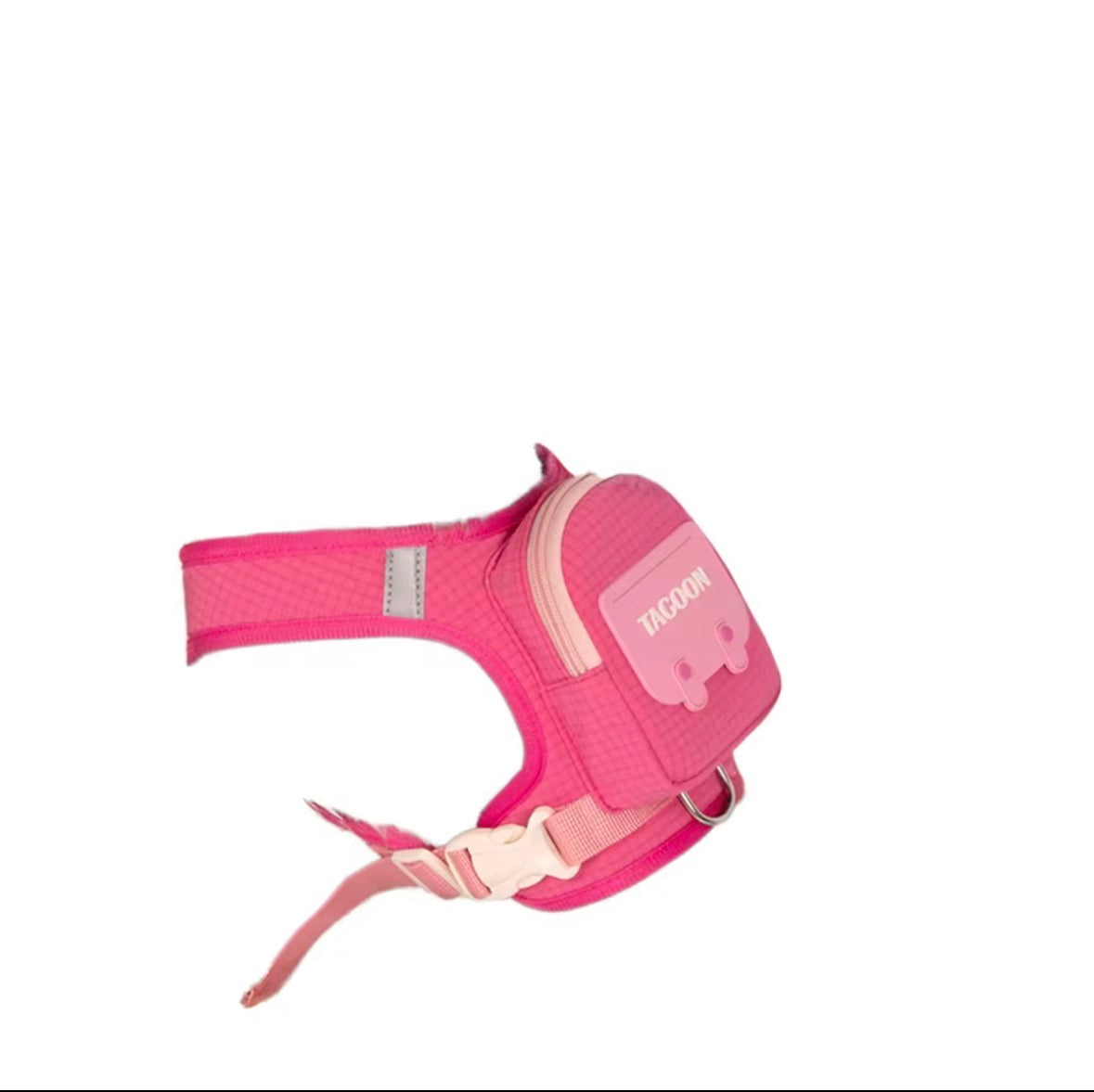 Tagoon branded pink dog harness featuring an integrated mini backpack for small pets