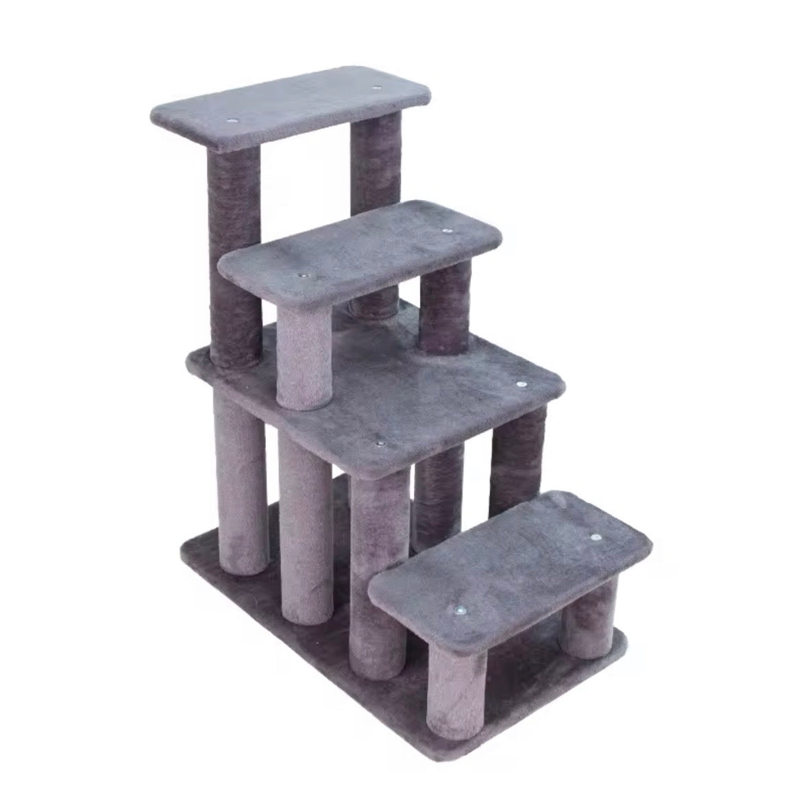 gray 4-step pet stair ladder designed for cats to climb, scratch, and reach high furniture.