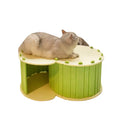 green felt cat tunnel bed featuring a detachable, two-layer design for playing and resting.