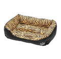 a tiger print pet sofa with a raised edge for comfort