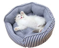 Happy Care Textiles stripe printing poly-cotton cozy round pet bed