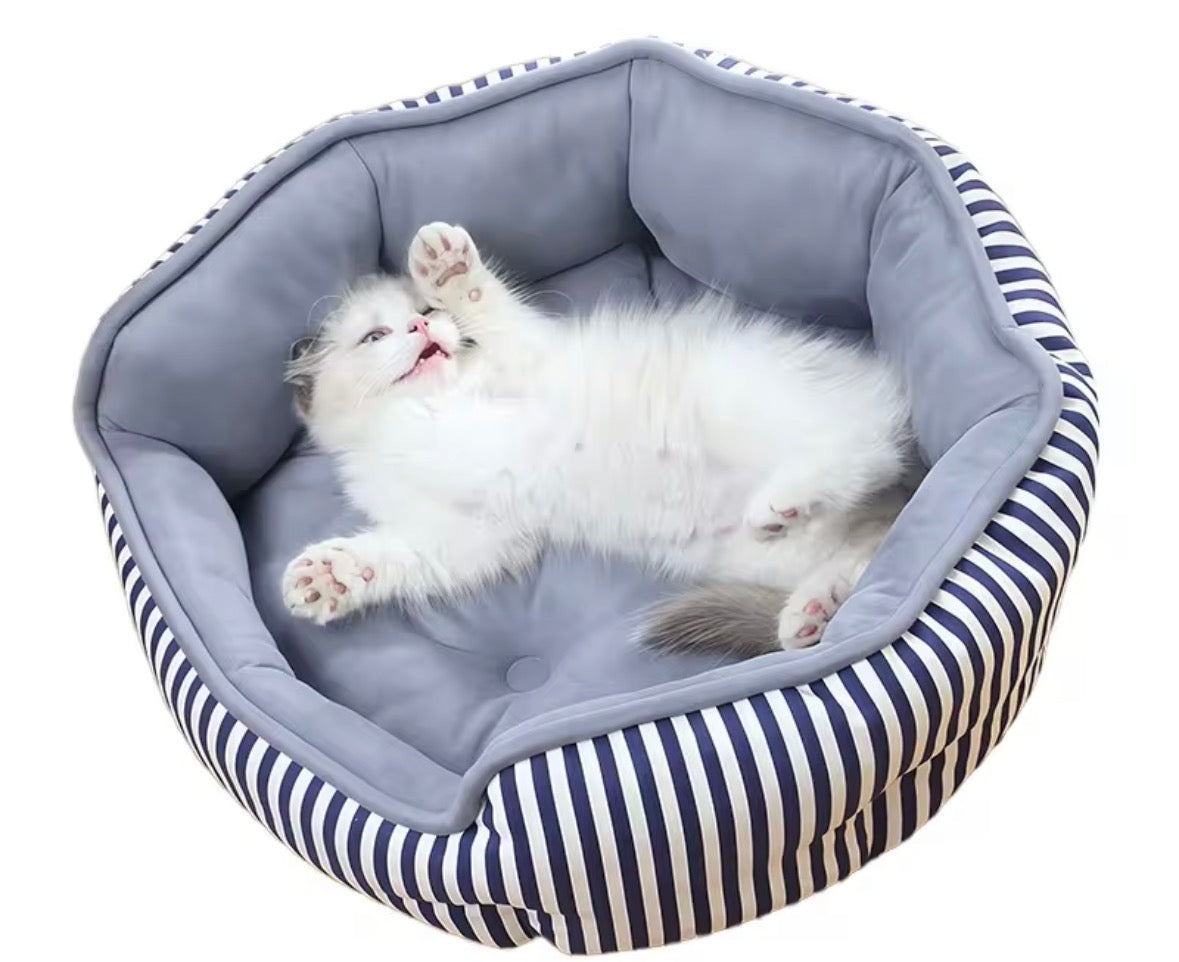 Happy Care Textiles stripe printing poly-cotton cozy round pet bed