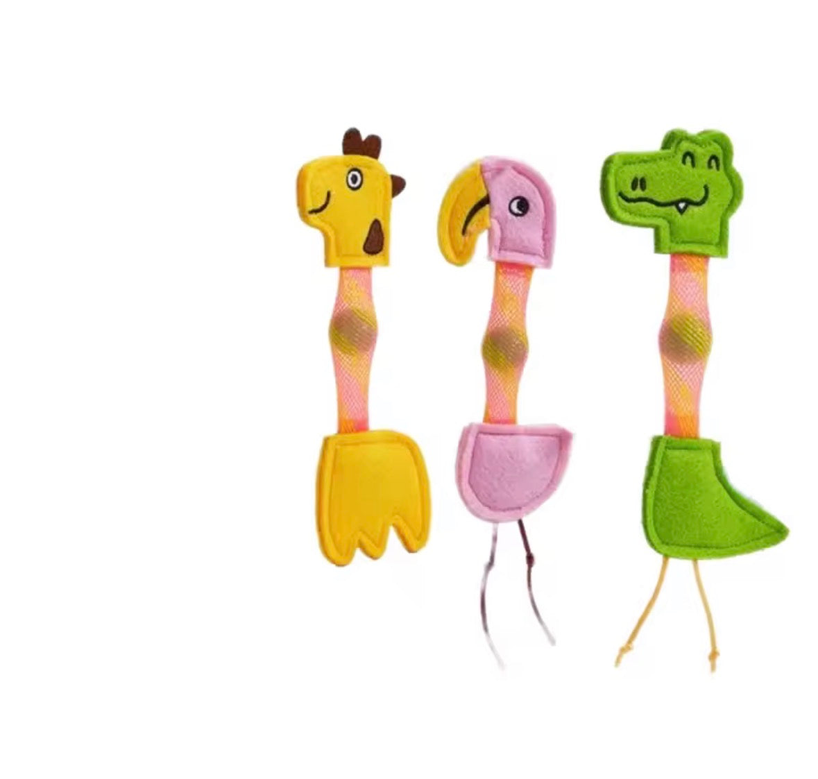 FOFOS Flick Tube Catnip Cat Toys featuring giraffe, flamingo, and crocodile designs