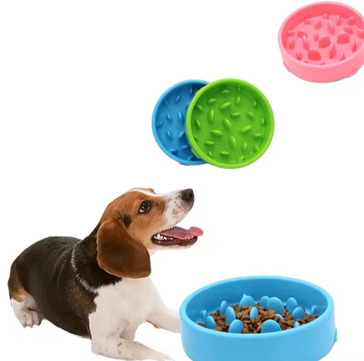 This is a silicone slow feeder dog bowl designed to prevent fast eating and choking