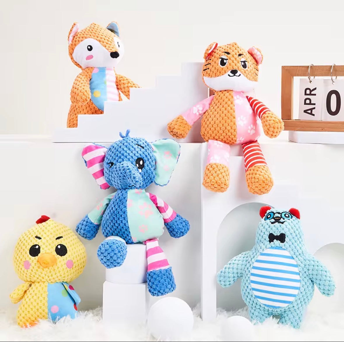 These are assorted BLULILY plush squeaky pet toys made from textured corduroy fabric.