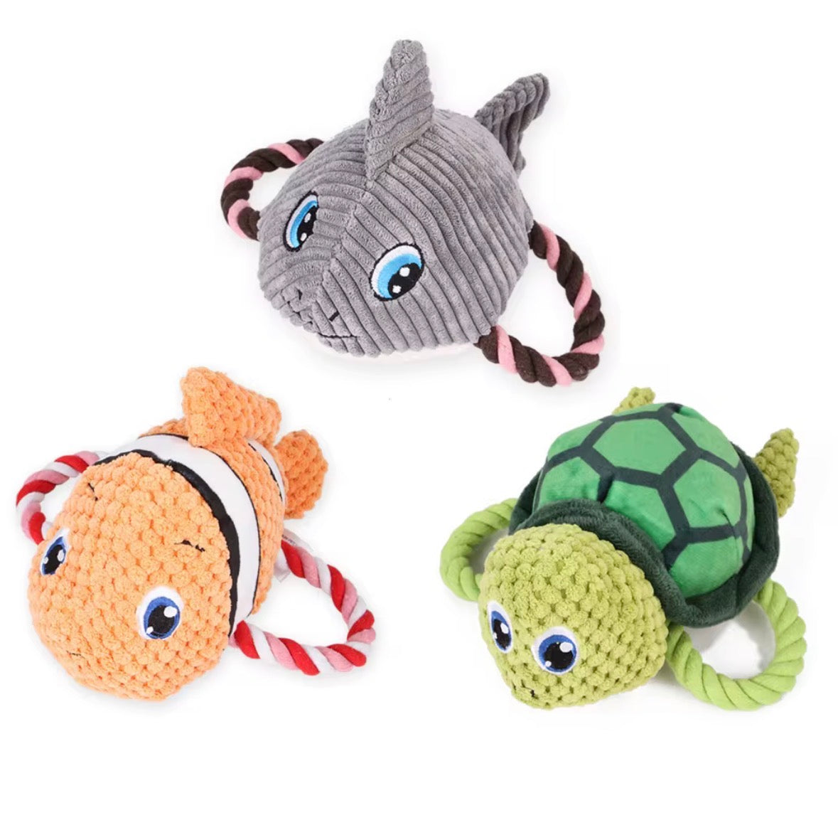 Visland cartoon shark-shaped plush dog chew toys with a built-in voice device for interaction.